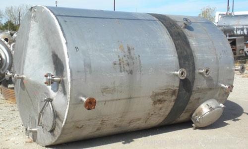 Used Tank, 2000 Gallon, 304 Stainless Steel, Vertical. 72" Diameter x 116" straight side. Cone top, sloped bottom. Openings: top 18" manway with cover, (4) 2" flanged. SIde 20" manway with cover, (5)...