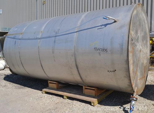 Used Tank, 4000 Gallon, 304 Stainless Steel, Vertical. 84’’ Diameter x 168’’ straight side. Coned top, flat bottom. Openings:  top 2’’, (2) 3’’, 18’’ manway with a 15’’ opening in the cover; 2’’ side...