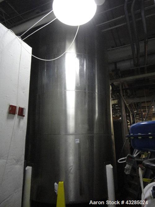 Used Perry Tank, 4700 Gallon, Stainless Steel, Vertical. 96” Diameter x 156” straight side. Slight dished top and bottom. 2” Center bottom outlet. Mounted on legs.