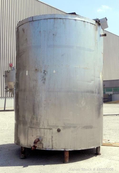 Used Kettle, 3000 Gallon, 304 Stainless Steel, Vertical. Approximate 90" diameter x 116" straight side, open top, no covers, sloped bottom. Dimple jacketed, no rating. Bolt on stainless steel agitato...
