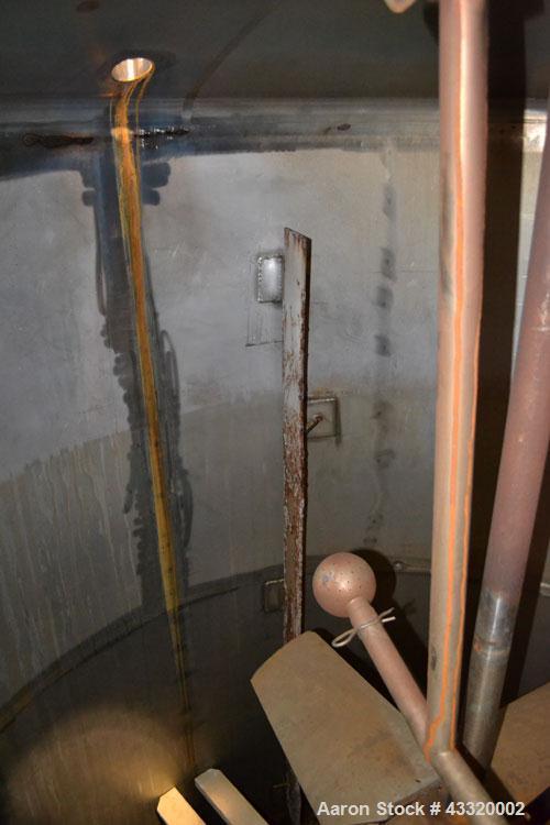 Used Tank, 1900 Gallon, 316 Stainless Steel, Vertical. Approximate 76” diameter x 92” straight side, dished top and bottom. Fixed stainless steel agitator mount with a UET agitator, model XCEL-6, out...