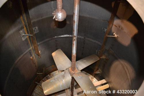 Used Tank, 1900 Gallon, 316 Stainless Steel, Vertical. Approximate 76” diameter x 92” straight side, dished top and bottom. Fixed stainless steel agitator mount with a UET agitator, model XCEL-6, out...
