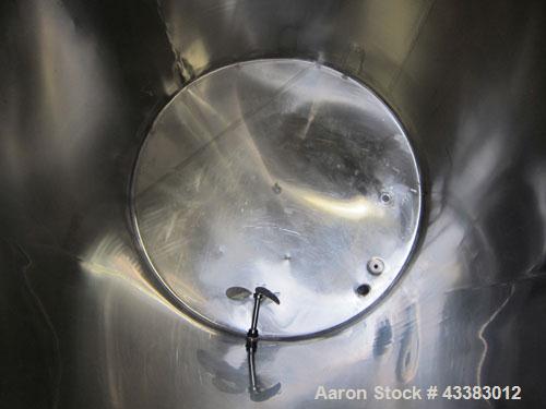 Used- Tank, 1000 Gallon, 304 Stainless Steel, Vertical. Approximate 61” diameter x 81” straight side, flat top with a bolt o...