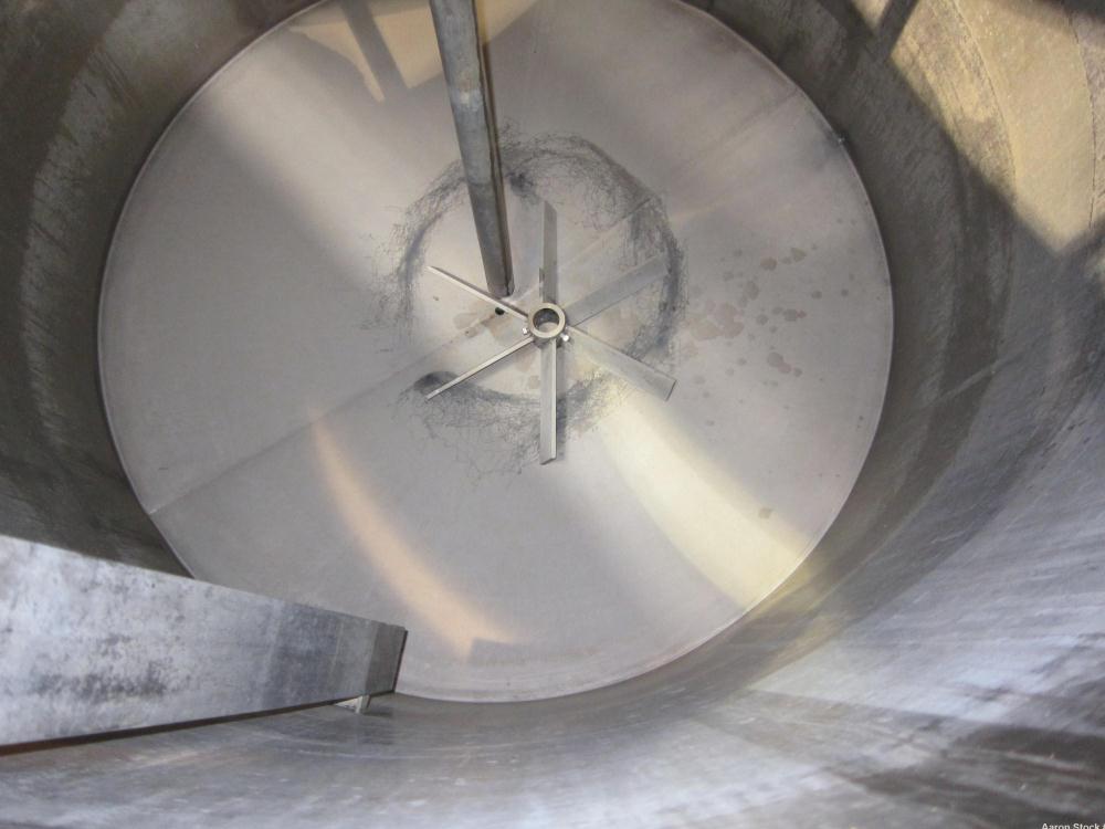Used Tank, 1100 Gallon, 304 Stainless Steel, Vertical. Approximately 68” diameter x 70” straight side, flat top with (2) 1/3 hinged covers, coned bottom. Fixed stainless steel agitator bridge. Approx...