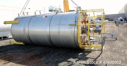 Used Tank, 4000 Gallon, 304 Stainless Steel, Vertical.  Approximately 82" diameter x 180" straight side, flat welded top, dished bottom.  Top mounted Eastern agitator, model APDS-3M. Approximately 2-...