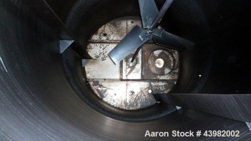 Used Tank, 4000 Gallon, 304 Stainless Steel, Vertical.  Approximately 82" diameter x 180" straight side, flat welded top, dished bottom.  Top mounted Eastern agitator, model APDS-3M. Approximately 2-...