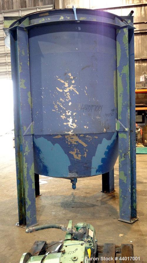 Used Tank, 2,000 Gallon, 304 Stainless Steel, Vertical. 84" Diameter x 72" straight side. Flat open top with (1) 1/3 hinged covers, coned section bottom with a slight dish. Top mounted carbon steel a...