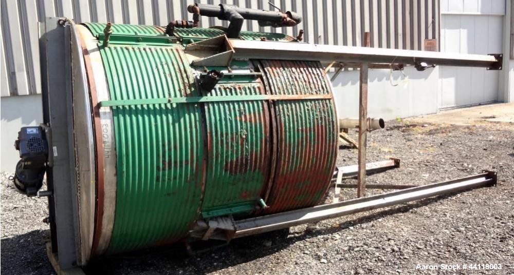 Used Tank / Kettle, 1800 Gallon, 304 Stainless Steel, Vertical. Approximate 78" diameter x 84" straight side, open top with a 1/3 hinged cover, slight coned bottom. Bolt on carbon steel agitator brid...