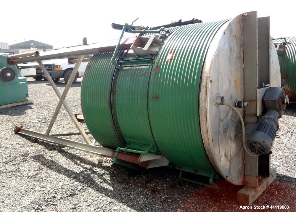 Used Tank / Kettle, 1800 Gallon, 304 Stainless Steel, Vertical. Approximate 78" diameter x 84" straight side, open top with a 1/3 hinged cover, slight coned bottom. Bolt on carbon steel agitator brid...