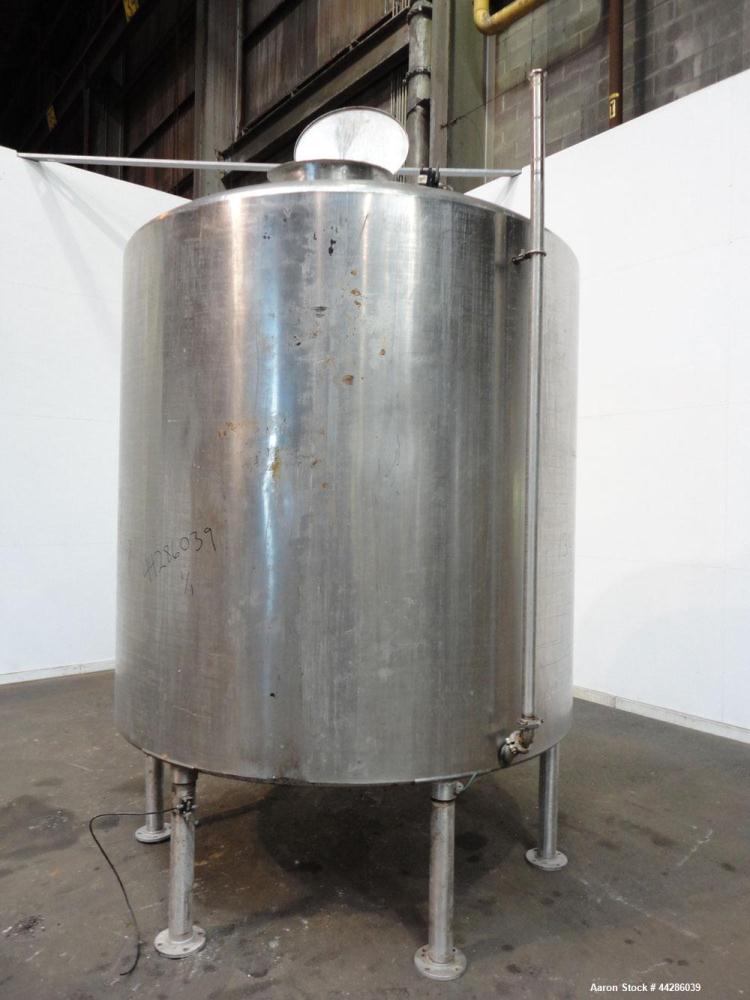 Used Tank, 2000 Gallon, 304 Stainless Steel, Vertical. 84" Diameter x 80" straight side. Dished top, coned bottom. Openings top 2”, 4”, 18” man way with cover, side 2”. 3" Center bottom outlet. Mount...