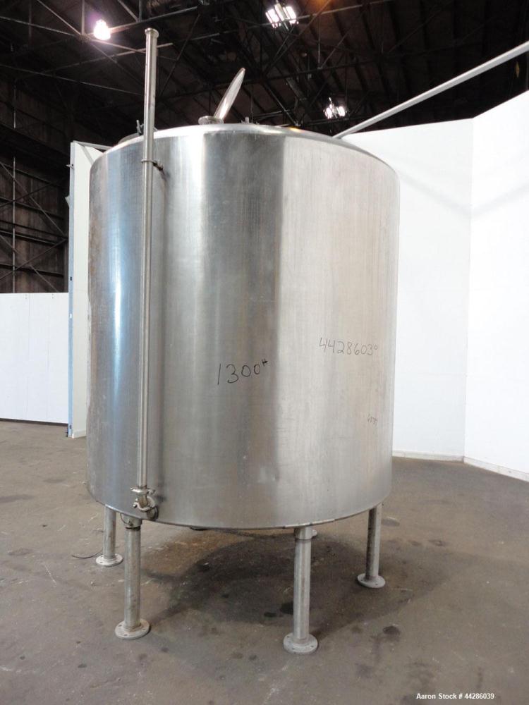 Used Tank, 2000 Gallon, 304 Stainless Steel, Vertical. 84" Diameter x 80" straight side. Dished top, coned bottom. Openings top 2”, 4”, 18” man way with cover, side 2”. 3" Center bottom outlet. Mount...