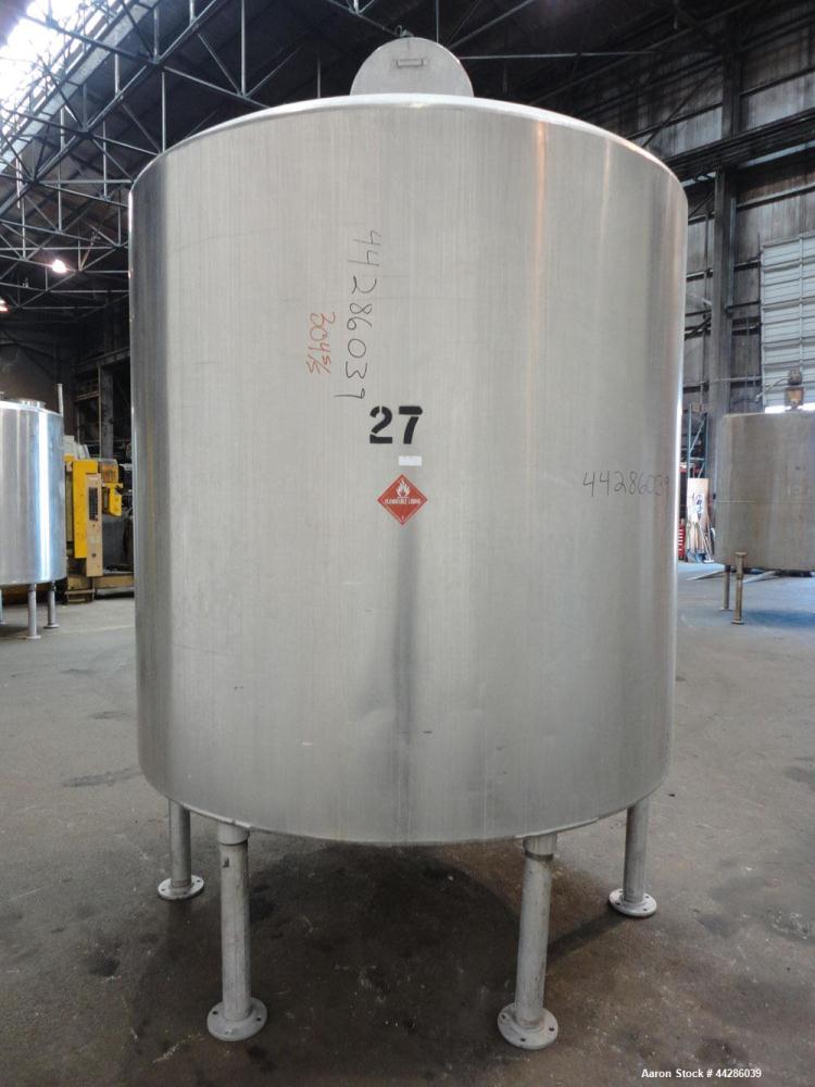Used Tank, 2000 Gallon, 304 Stainless Steel, Vertical. 84" Diameter x 80" straight side. Dished top, coned bottom. Openings top 2”, 4”, 18” man way with cover, side 2”. 3" Center bottom outlet. Mount...