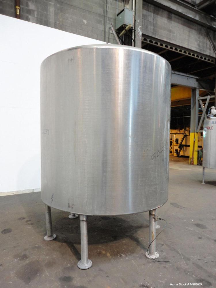 Used Tank, 2000 Gallon, 304 Stainless Steel, Vertical. 84" Diameter x 80" straight side. Dished top, coned bottom. Openings top 2”, 4”, 18” man way with cover, side 2”. 3" Center bottom outlet. Mount...