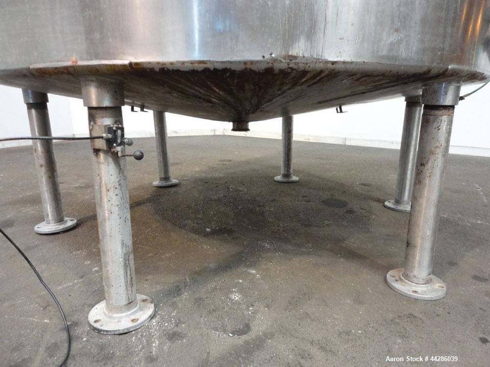 Used Tank, 2000 Gallon, 304 Stainless Steel, Vertical. 84" Diameter x 80" straight side. Dished top, coned bottom. Openings top 2”, 4”, 18” man way with cover, side 2”. 3" Center bottom outlet. Mount...
