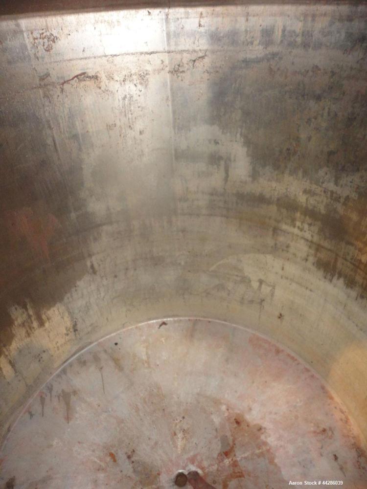 Used Tank, 2000 Gallon, 304 Stainless Steel, Vertical. 84" Diameter x 80" straight side. Dished top, coned bottom. Openings top 2”, 4”, 18” man way with cover, side 2”. 3" Center bottom outlet. Mount...