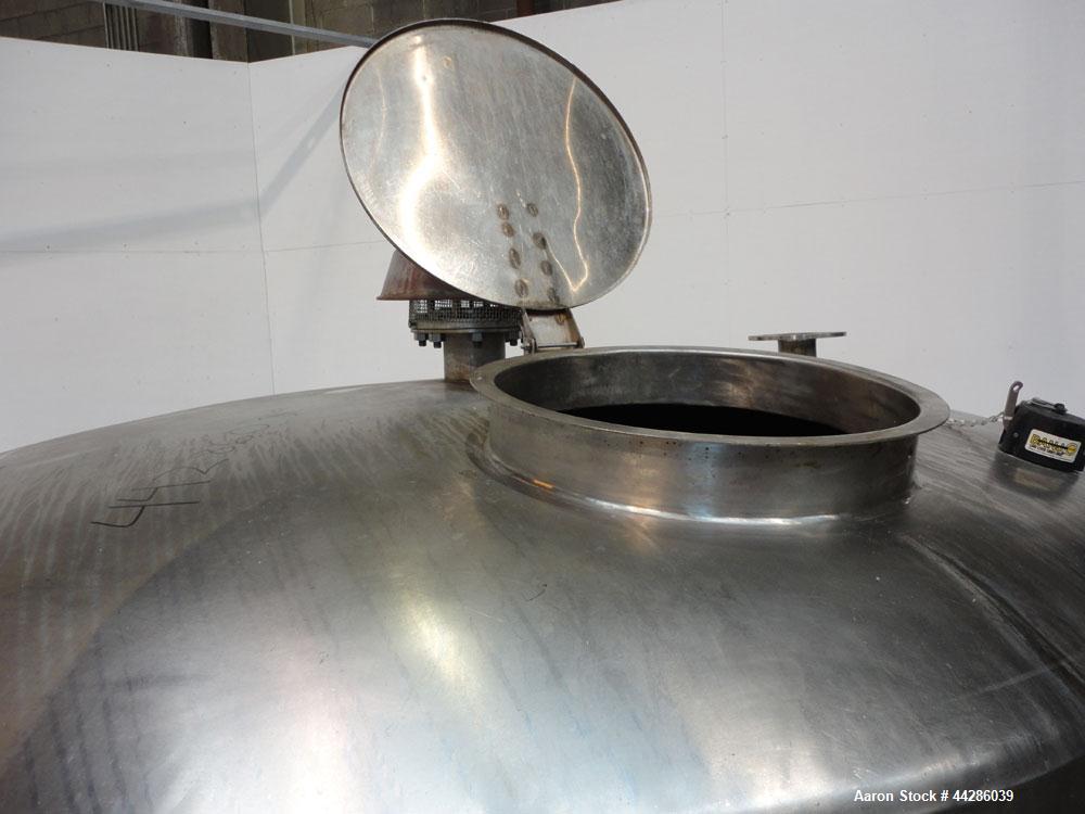 Used Tank, 2000 Gallon, 304 Stainless Steel, Vertical. 84" Diameter x 80" straight side. Dished top, coned bottom. Openings top 2”, 4”, 18” man way with cover, side 2”. 3" Center bottom outlet. Mount...
