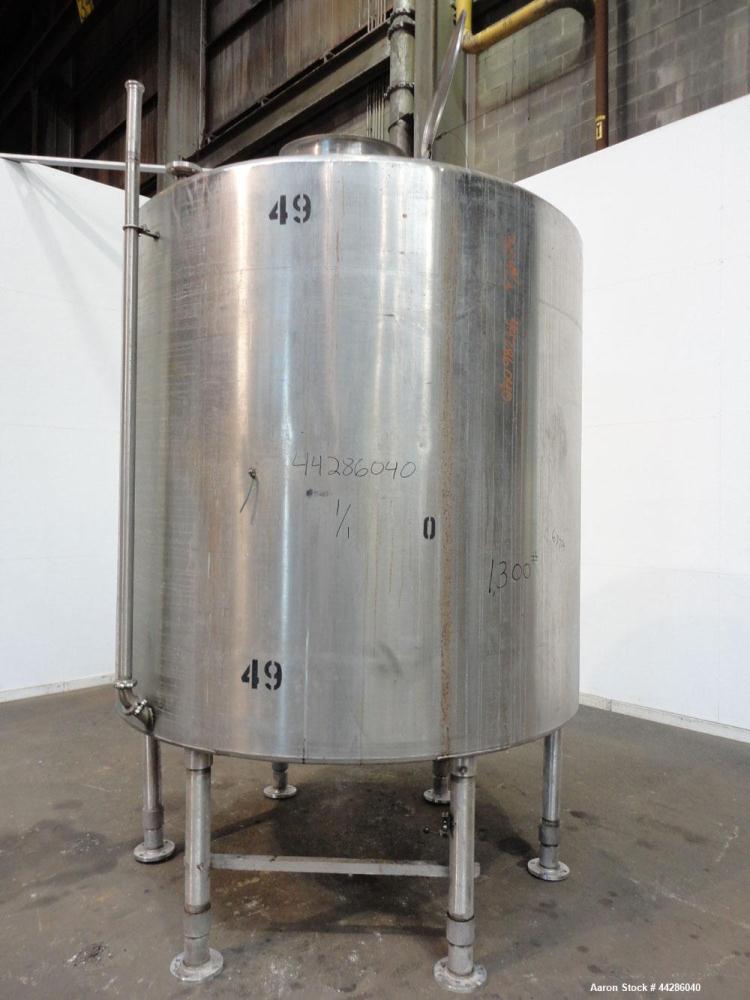 Used Tank, 2000 Gallon, 304 Stainless Steel, Vertical. 84" Diameter x 80" straight side. Dished top, coned bottom. Openings top 2”, 4”, 18” man way with cover, side 2”. 3" Center bottom outlet. Mount...