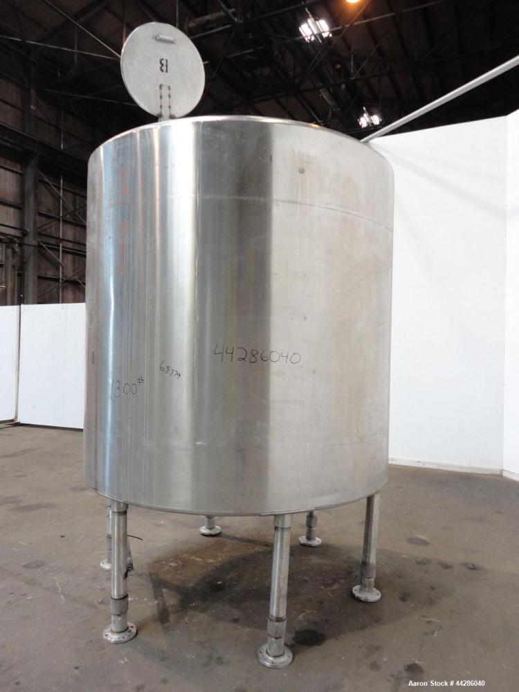 Used Tank, 2000 Gallon, 304 Stainless Steel, Vertical. 84" Diameter x 80" straight side. Dished top, coned bottom. Openings top 2”, 4”, 18” man way with cover, side 2”. 3" Center bottom outlet. Mount...