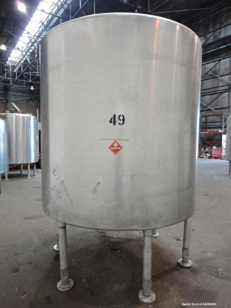 Used Tank, 2000 Gallon, 304 Stainless Steel, Vertical. 84" Diameter x 80" straight side. Dished top, coned bottom. Openings top 2”, 4”, 18” man way with cover, side 2”. 3" Center bottom outlet. Mount...