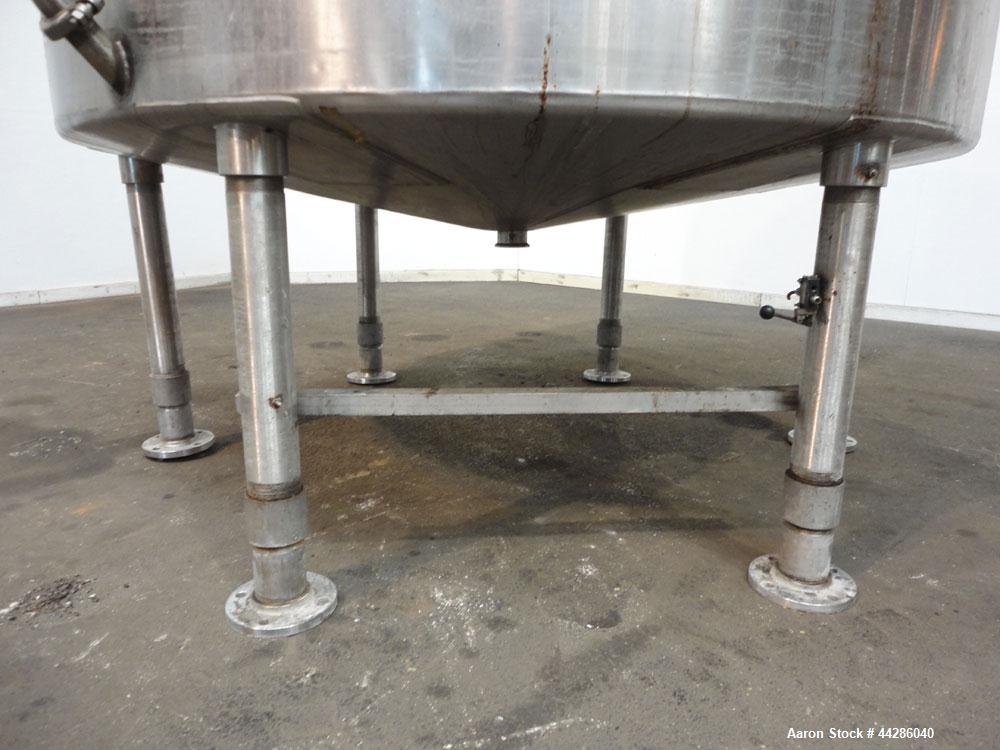 Used Tank, 2000 Gallon, 304 Stainless Steel, Vertical. 84" Diameter x 80" straight side. Dished top, coned bottom. Openings top 2”, 4”, 18” man way with cover, side 2”. 3" Center bottom outlet. Mount...