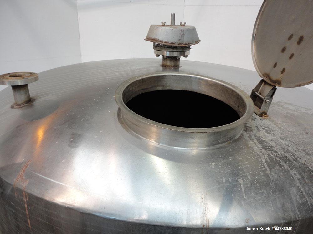 Used Tank, 2000 Gallon, 304 Stainless Steel, Vertical. 84" Diameter x 80" straight side. Dished top, coned bottom. Openings top 2”, 4”, 18” man way with cover, side 2”. 3" Center bottom outlet. Mount...