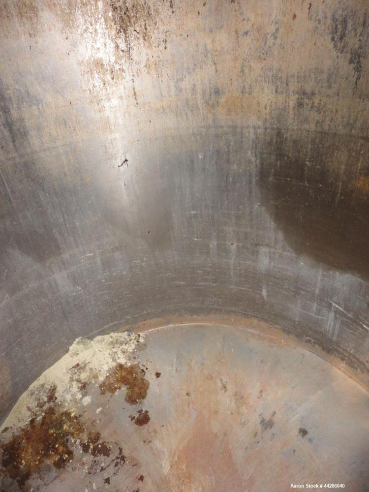 Used Tank, 2000 Gallon, 304 Stainless Steel, Vertical. 84" Diameter x 80" straight side. Dished top, coned bottom. Openings top 2”, 4”, 18” man way with cover, side 2”. 3" Center bottom outlet. Mount...
