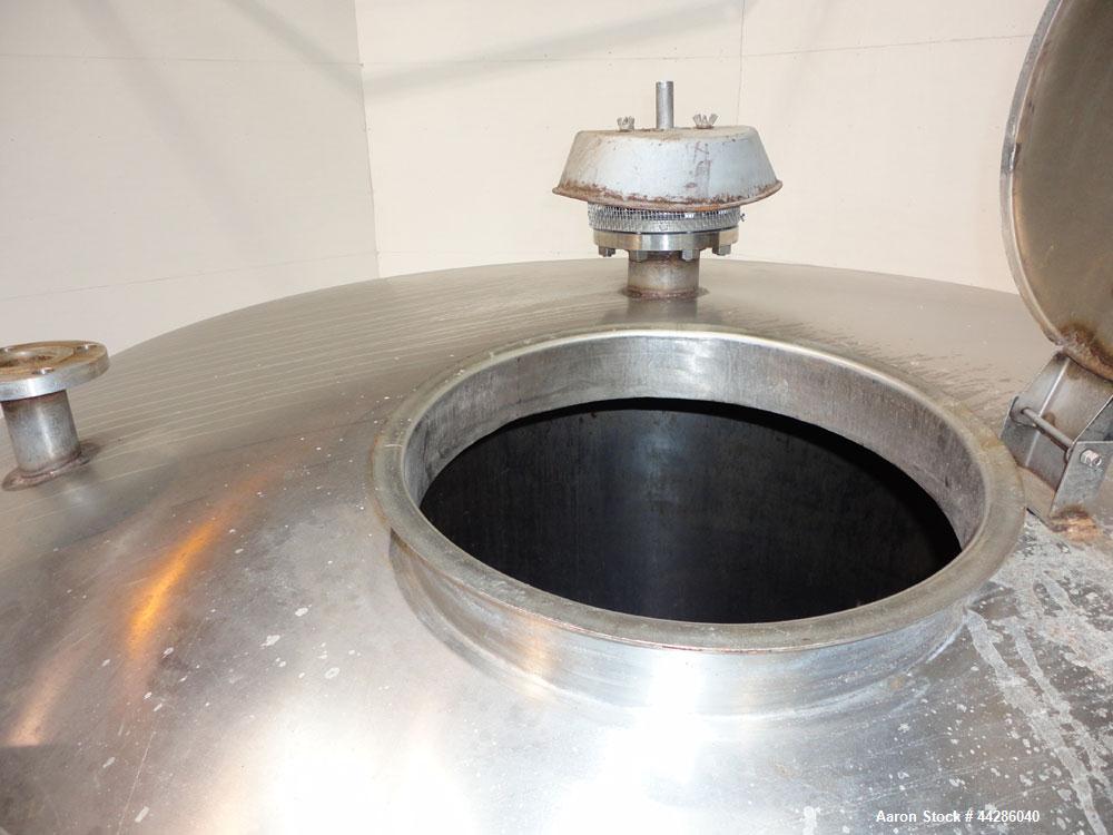 Used Tank, 2000 Gallon, 304 Stainless Steel, Vertical. 84" Diameter x 80" straight side. Dished top, coned bottom. Openings top 2”, 4”, 18” man way with cover, side 2”. 3" Center bottom outlet. Mount...