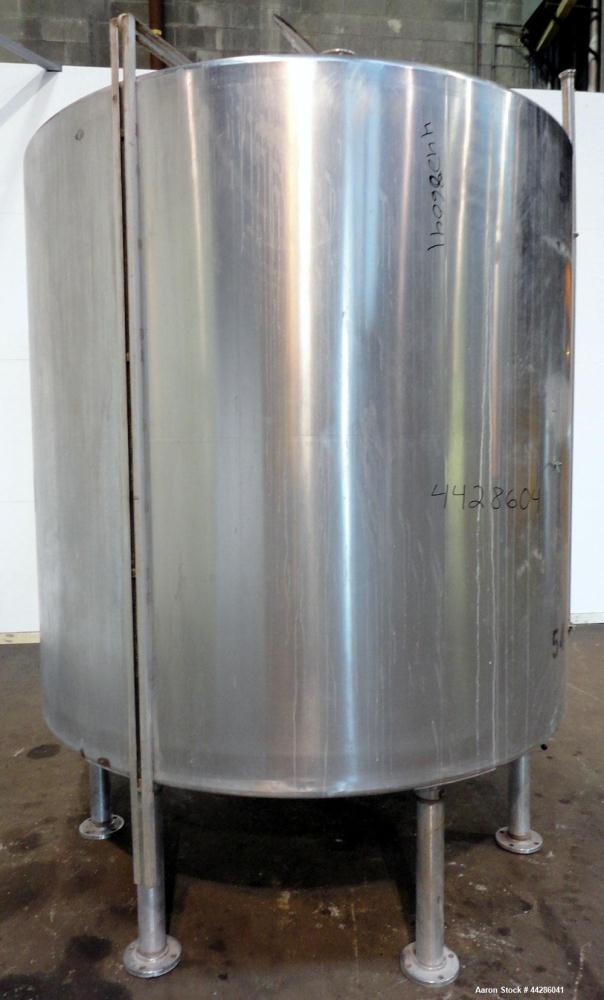 Used Tank, 2000 Gallon, 304 Stainless Steel, Vertical. 84" Diameter x 80" straight side. Dished top, coned bottom. Openings top (2) 2”, 4”, 18” man way with cover, side 2”. 3" Center bottom outlet. M...
