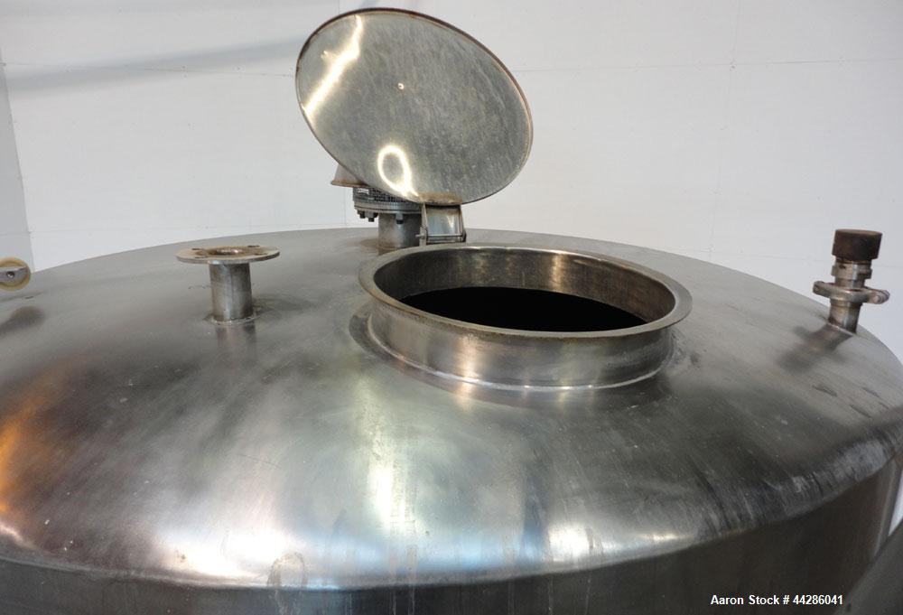 Used Tank, 2000 Gallon, 304 Stainless Steel, Vertical. 84" Diameter x 80" straight side. Dished top, coned bottom. Openings top (2) 2”, 4”, 18” man way with cover, side 2”. 3" Center bottom outlet. M...