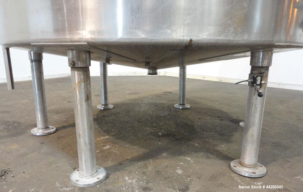 Used Tank, 2000 Gallon, 304 Stainless Steel, Vertical. 84" Diameter x 80" straight side. Dished top, coned bottom. Openings top (2) 2”, 4”, 18” man way with cover, side 2”. 3" Center bottom outlet. M...