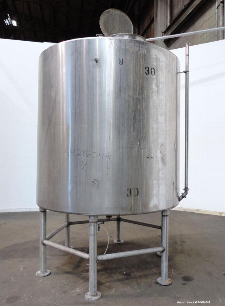 Used- Tank, 2000 Gallon, 304 Stainless Steel, Vertical. 84" Diameter x 80" straight side. Dished top, coned bottom. Off cent...