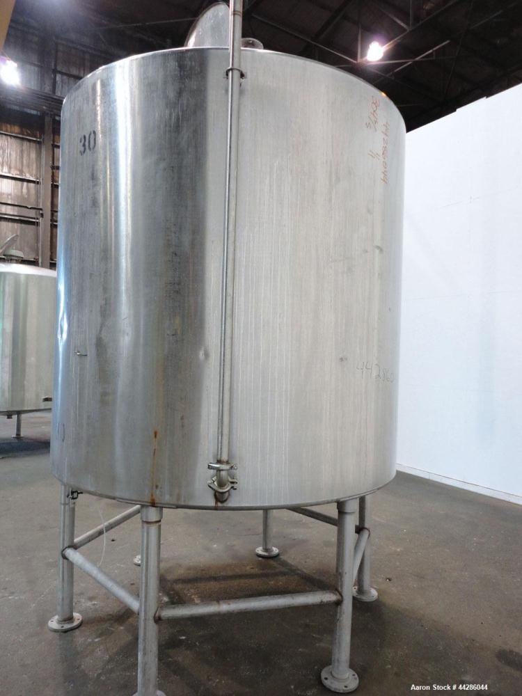 Used Tank, 2000 Gallon, 304 Stainless Steel, Vertical. 84" Diameter x 80" straight side. Dished top, coned bottom. Off center air operated Lightnin agitator, model XJAC-100, serial# R0133919201. 1-1/...