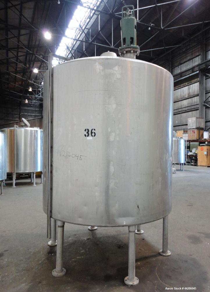 Used Tank, 2000 Gallon, 304 Stainless Steel, Vertical. 84" Diameter x 80" straight side. Dished top, coned bottom. Off center air operated Lightnin agitator, model XJAC-100, serial# 95/E49459-02. 1-1...