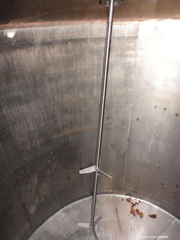 Used Tank, 2000 Gallon, 304 Stainless Steel, Vertical. 84" Diameter x 80" straight side. Dished top, coned bottom. Off center air operated Lightnin agitator, model XJAC-100, serial# 95/E49459-02. 1-1...
