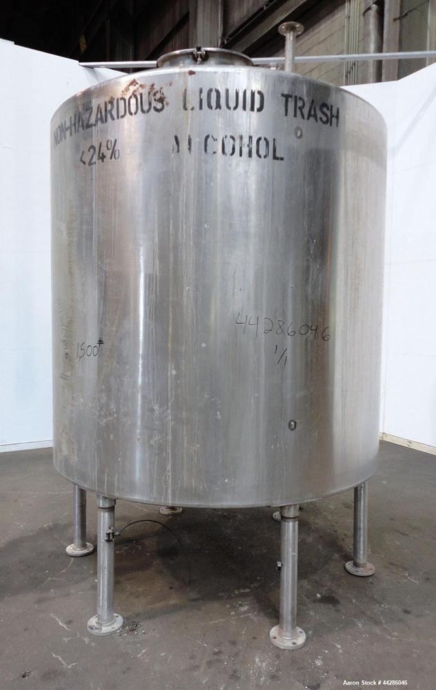 Used Tank, 2000 Gallon, 304 Stainless Steel, Vertical. 84" Diameter x 80" straight side. Dished top, coned bottom. Off center air operated Lightnin agitator, serial# 95/E61633. 1-1/2” Diameter shaft ...