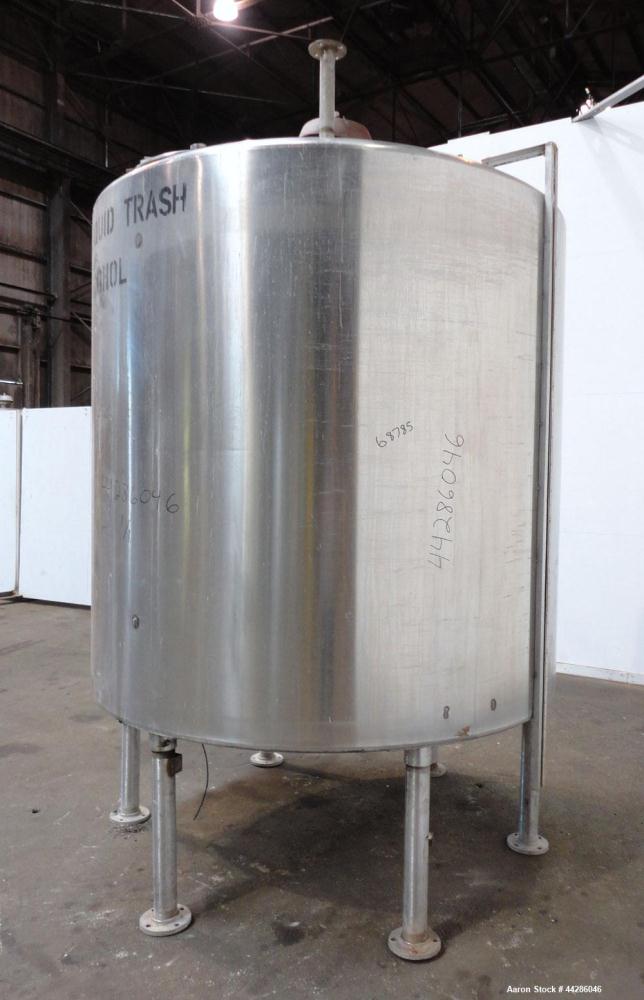 Used- Tank, 2000 Gallon, 304 Stainless Steel, Vertical. 84" Diameter x 80" straight side. Dished top, coned bottom. Off cent...