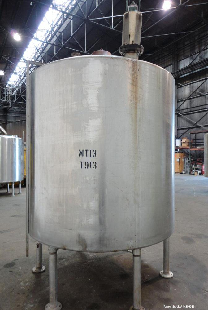 Used Tank, 2000 Gallon, 304 Stainless Steel, Vertical. 84" Diameter x 80" straight side. Dished top, coned bottom. Off center air operated Lightnin agitator, serial# 95/E61633. 1-1/2” Diameter shaft ...