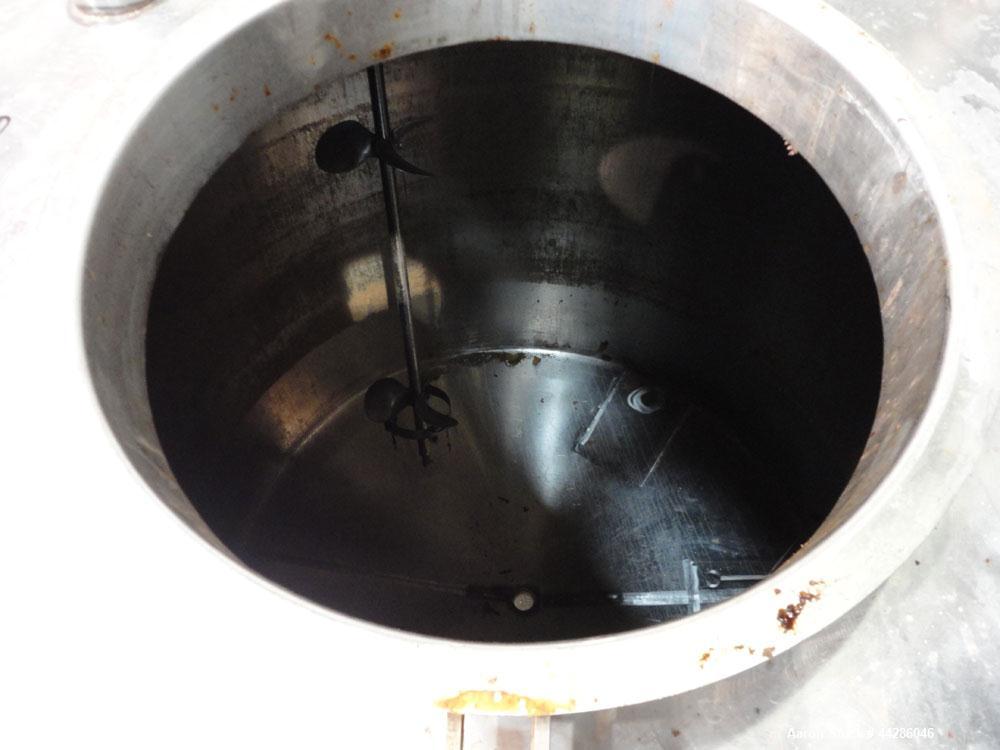 Used Tank, 2000 Gallon, 304 Stainless Steel, Vertical. 84" Diameter x 80" straight side. Dished top, coned bottom. Off center air operated Lightnin agitator, serial# 95/E61633. 1-1/2” Diameter shaft ...