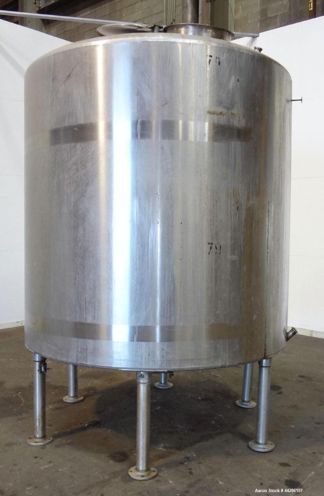 Used- Tank, 2000 Gallon, 304 Stainless Steel, Vertical. 84" Diameter x 80" straight side. Dished top, coned bottom. Openings...