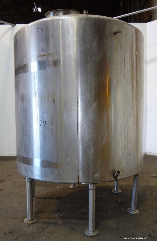 Used Tank, 2000 Gallon, 304 Stainless Steel, Vertical. 84" Diameter x 80" straight side. Dished top, coned bottom. Openings top 2”, 4”, 18” man way with cover, side 2”. 3" Center bottom outlet. Mount...