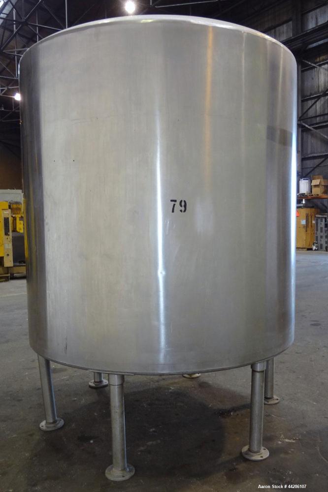 Used Tank, 2000 Gallon, 304 Stainless Steel, Vertical. 84" Diameter x 80" straight side. Dished top, coned bottom. Openings top 2”, 4”, 18” man way with cover, side 2”. 3" Center bottom outlet. Mount...