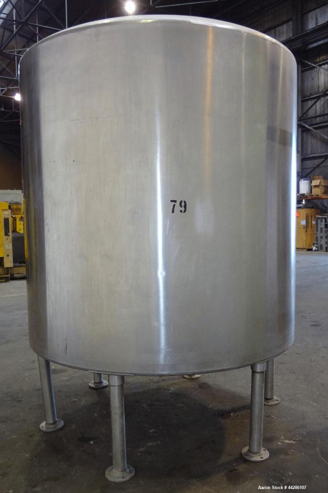 Used- Tank, 2000 Gallon, 304 Stainless Steel, Vertical. 84" Diameter x 80" straight side. Dished top, coned bottom. Openings...