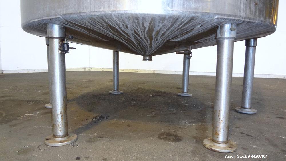 Used- Tank, 2000 Gallon, 304 Stainless Steel, Vertical. 84" Diameter x 80" straight side. Dished top, coned bottom. Openings...