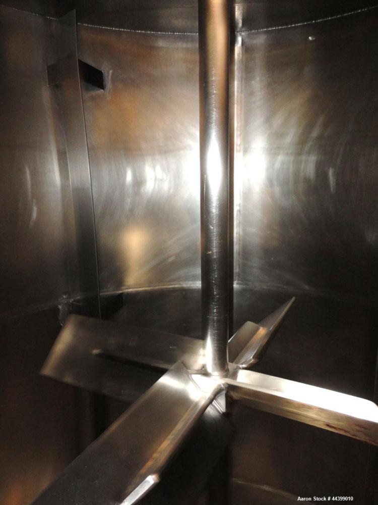 Used Tank, 3400 Gallon, 304 Stainless Steel, Vertical. Approximate 84” diameter x 143” straight side, flat top with 1/3 hinged cover, sloped bottom. Fixed carbon steel agitator bridge with a top ente...