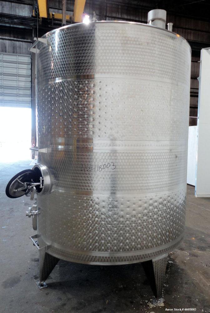 Used Vinquip Jacketed Beverage Tank,  2284 Gallon, 304 Stainless Steel, Vertical. Approximately 83” diameter x 97-1/2” straight side, off center coned top, sloped bottom.  (1) 24” Wide bottom sidewal...