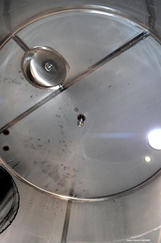Used Vinquip Jacketed Beverage Tank,  2284 Gallon, 304 Stainless Steel, Vertical. Approximately 83” diameter x 97-1/2” straight side, off center coned top, sloped bottom.  (1) 24” Wide bottom sidewal...