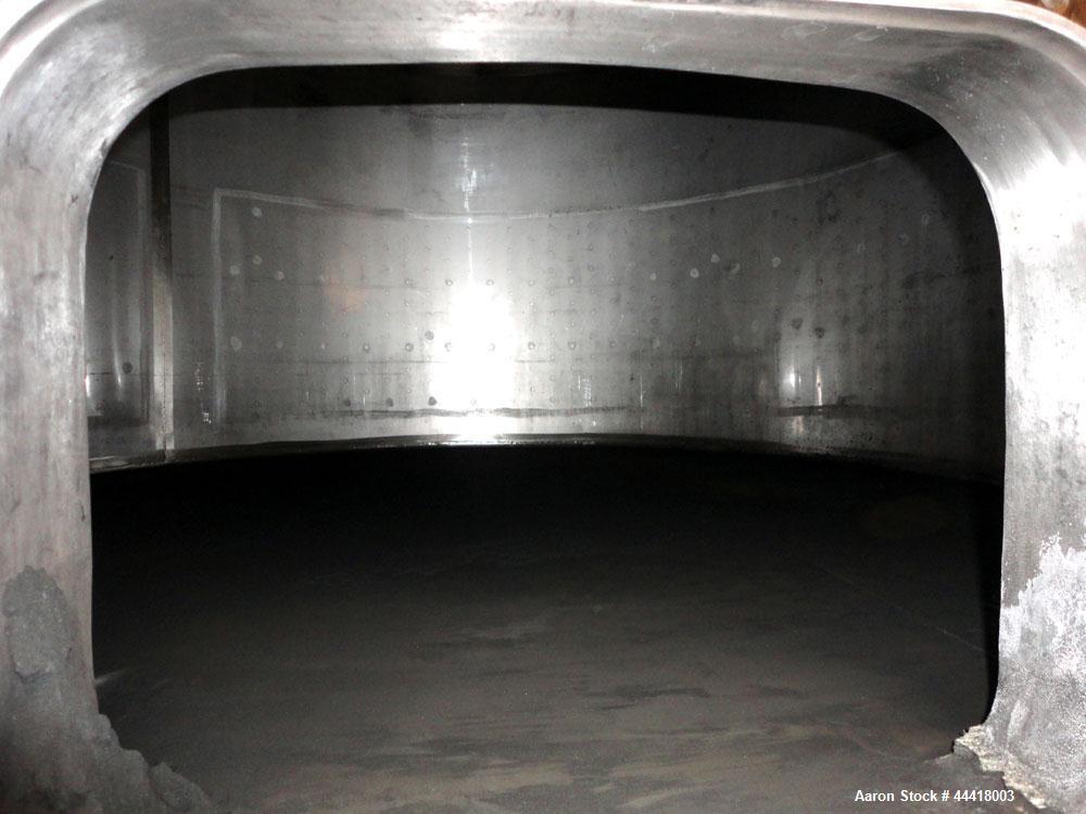 Used Vinquip Jacketed Beverage Tank,  2284 Gallon, 304 Stainless Steel, Vertical. Approximately 83” diameter x 97-1/2” straight side, off center coned top, sloped bottom.  (1) 24” Wide bottom sidewal...