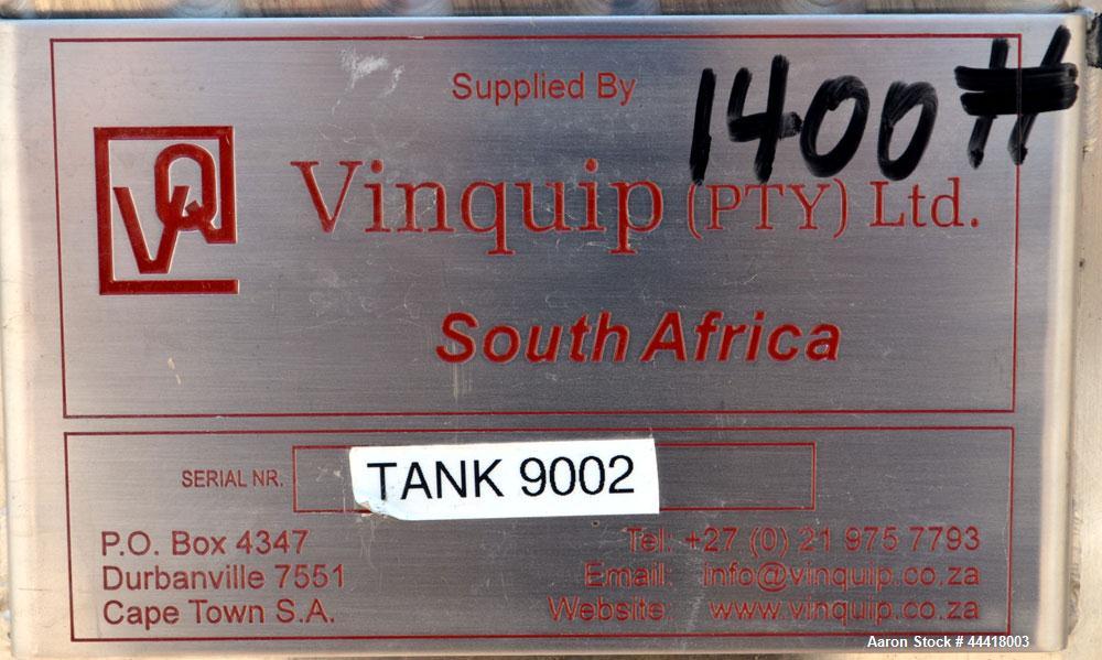 Used Vinquip Jacketed Beverage Tank,  2284 Gallon, 304 Stainless Steel, Vertical. Approximately 83” diameter x 97-1/2” straight side, off center coned top, sloped bottom.  (1) 24” Wide bottom sidewal...