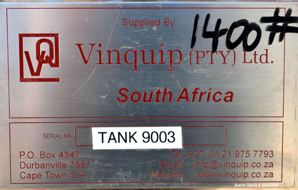 Used Vinquip Jacketed Beverage Tank,  2284 Gallon, 304 Stainless Steel, Vertical. Approximately 83” diameter x 97-1/2” straight side, off center coned top, sloped bottom. (1) 24” Wide bottom sidewall...