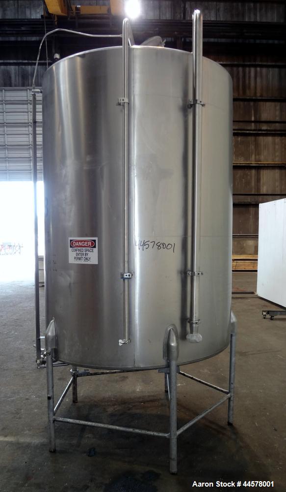 Used- Tank, 1000 Gallon, 304 Stainless Steel, Vertical. 60” Diameter x 82” straight side, flat welded top, sloped bottom. Si...